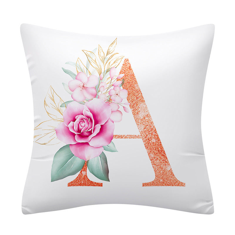 HKM-502355 Pink Floral Polyester Cushion Cover - 45x45cm Pillowcase with Botanical Design