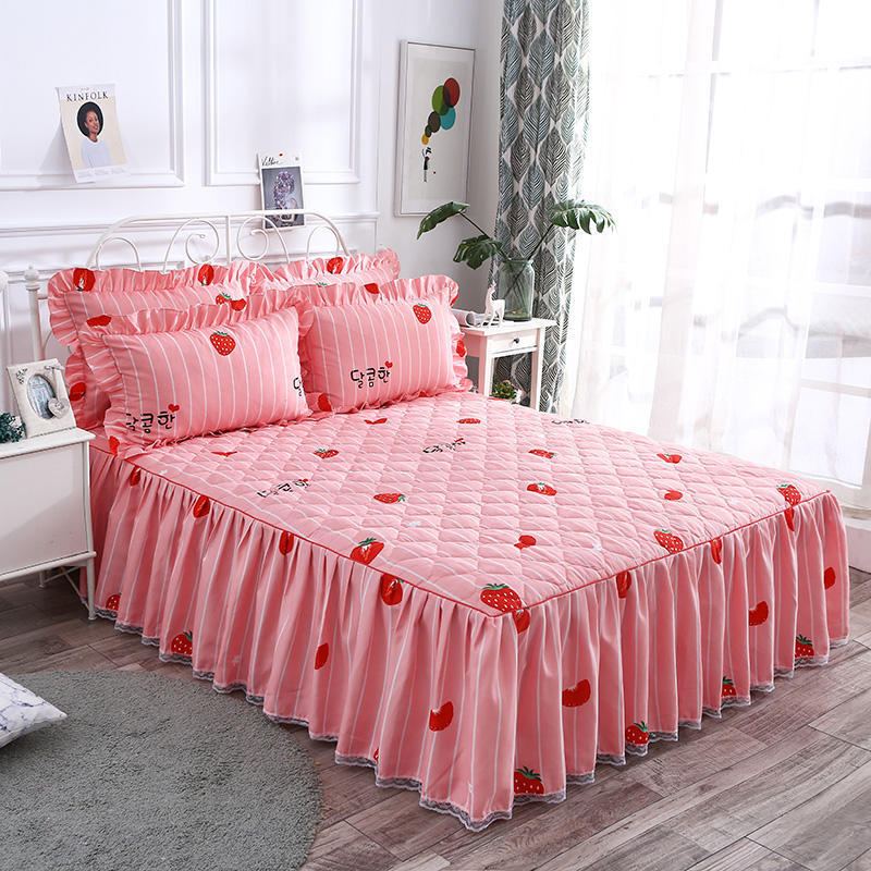 HKM-502483 Three-Piece Floral Bed Skirt Set for Single Beds - Reactive Dyed Polyester Fiber