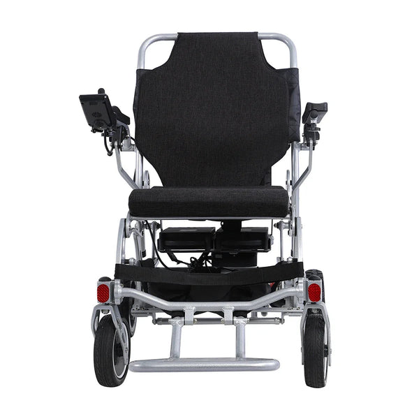 HKM-3240403 Light Folding Electric Wheelchair Dual 250W Hub Motors 24V 24Ah Battery 12.4 Mile Range 265 lb Capacity Aluminum
