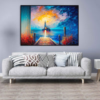 HKM-502611 Handmade Oil Painting of City Landscape with Lighthouse, Unstretched Canvas Wall Art for Living Room or Bedroom Decor