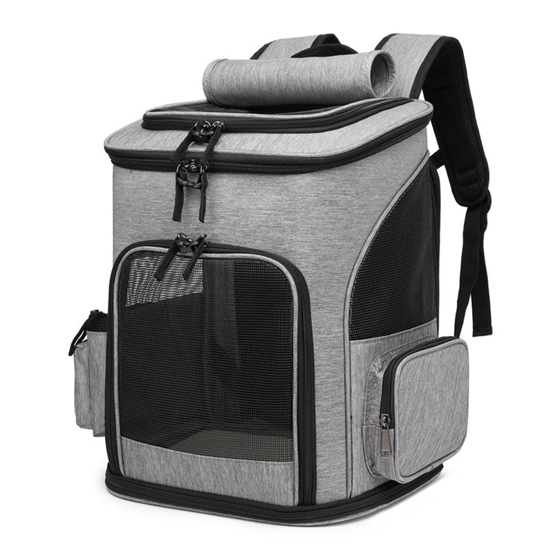 HKM-5026493 Large Capacity Portable Pet Backpack - Foldable Dog and Cat Travel Bag in Gray or Black