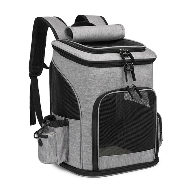 HKM-5026493 Large Capacity Portable Pet Backpack - Foldable Dog and Cat Travel Bag in Gray or Black