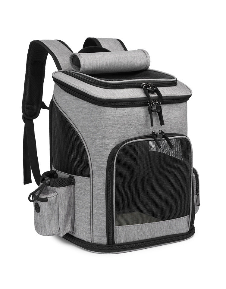 HKM-5026493 Large Capacity Portable Pet Backpack - Foldable Dog and Cat Travel Bag in Gray or Black