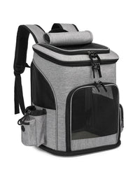 HKM-5026493 Large Capacity Portable Pet Backpack - Foldable Dog and Cat Travel Bag in Gray or Black