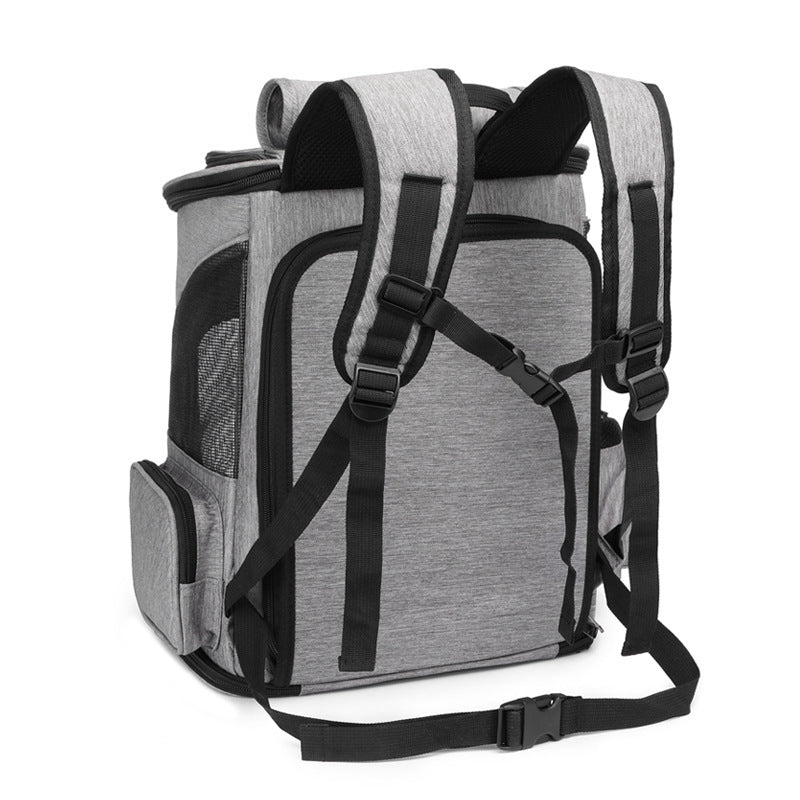 HKM-5026493 Large Capacity Portable Pet Backpack - Foldable Dog and Cat Travel Bag in Gray or Black