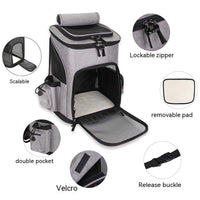 HKM-5026493 Large Capacity Portable Pet Backpack - Foldable Dog and Cat Travel Bag in Gray or Black