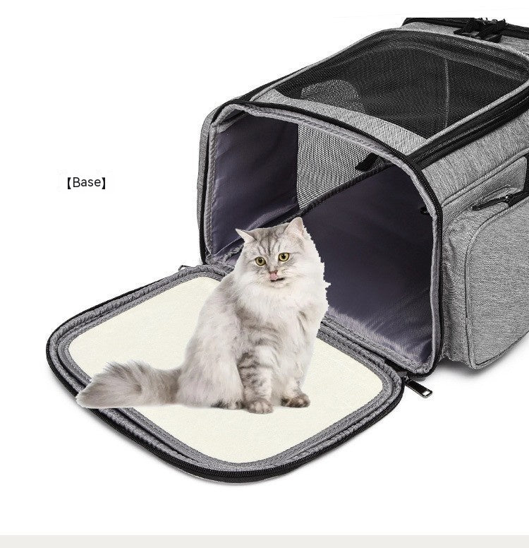 HKM-5026493 Large Capacity Portable Pet Backpack - Foldable Dog and Cat Travel Bag in Gray or Black