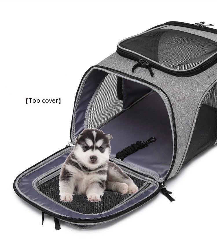 HKM-5026493 Large Capacity Portable Pet Backpack - Foldable Dog and Cat Travel Bag in Gray or Black