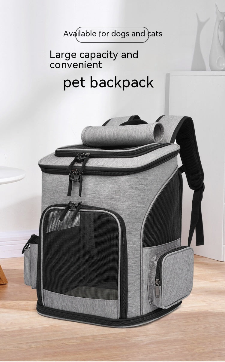 HKM-5026493 Large Capacity Portable Pet Backpack - Foldable Dog and Cat Travel Bag in Gray or Black