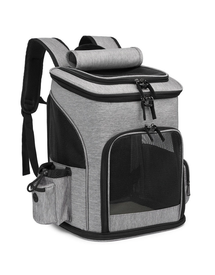 HKM-5026493 Large Capacity Portable Pet Backpack - Foldable Dog and Cat Travel Bag in Gray or Black