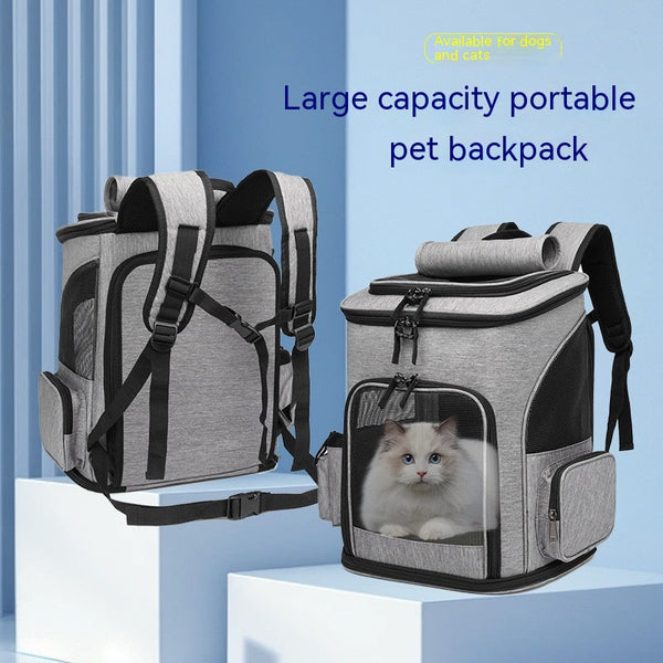 HKM-5026493 Large Capacity Portable Pet Backpack - Foldable Dog and Cat Travel Bag in Gray or Black