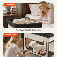 HKM-5028669 Foldable Dual-Level Dog Bed with Wheels, Side Bags, and Heavy-Duty Support