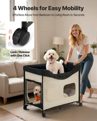 HKM-5028669 Foldable Dual-Level Dog Bed with Wheels, Side Bags, and Heavy-Duty Support