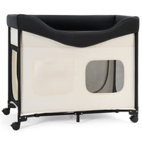 HKM-5028669 Foldable Dual-Level Dog Bed with Wheels, Side Bags, and Heavy-Duty Support