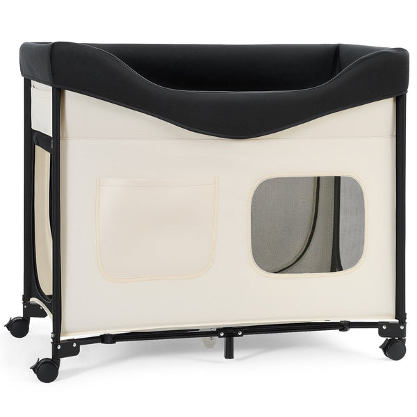 HKM-5028669 Foldable Dual-Level Dog Bed with Wheels, Side Bags, and Heavy-Duty Support