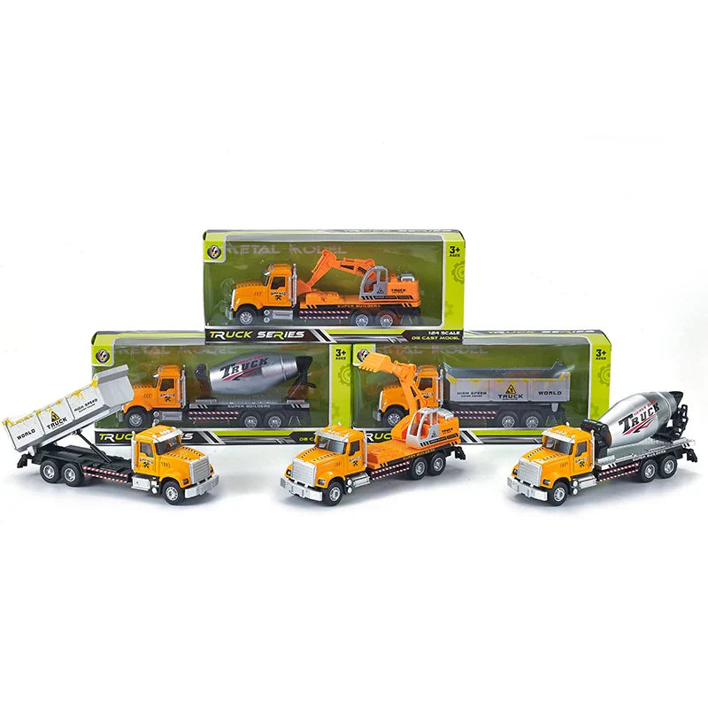 HKM-502931 1:24 Scale Pull-back Alloy Engineering Truck Toy for Kids - Dump Truck, Excavator, Concrete Mixer