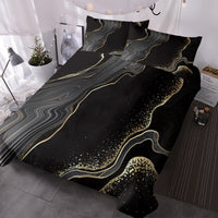 HKM-502995 Black Gold Grey Marble Watercolor Duvet Cover Set with 2 Pillowcases – Soft Microfiber, Abstract Design, Machine Washable