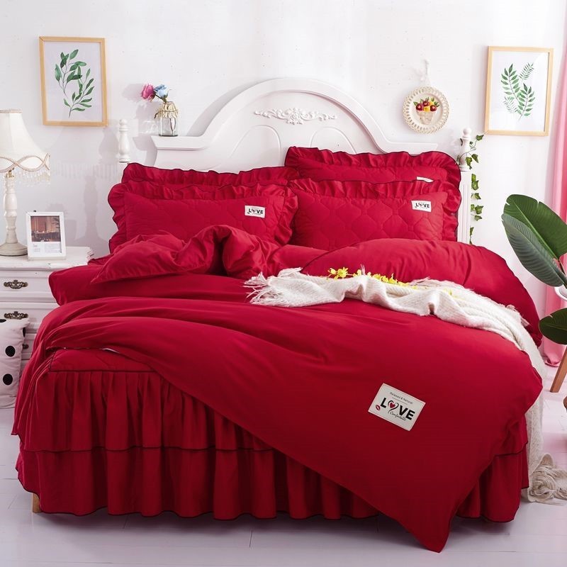 HKM-502995 Quilted Bed Skirt and Bedspread Set with Flower Patterns in Multiple Colors