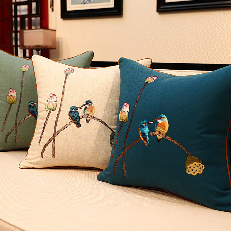 HKM-503059 Chinese Embroidered Throw Pillow Cover with Invisible Zipper, Floral Design, Available in Multiple Sizes