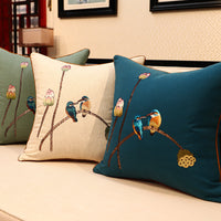 HKM-503059 Chinese Embroidered Throw Pillow Cover with Invisible Zipper, Floral Design, Available in Multiple Sizes