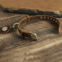 HKM-5031485 Double-Sided Cowhide Dog Collar - Handmade Retro Design for Anti-Lost Tracking