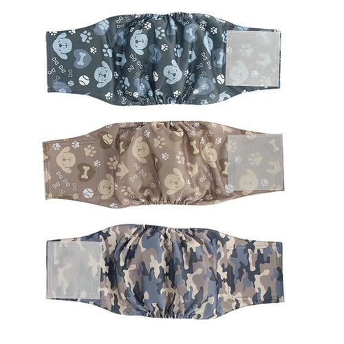 HKM-503187 Washable Male Dog Belly Band Diaper - Pack of 3 Adjustable and Reusable Wraps