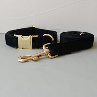 HKM-5031997 Double Layer Microfiber Velvet Collar and Leash Set with Alloy Buckle in Rose Gold