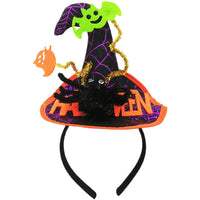 HKM-503251 Multicolor Spider Witch Hat Headband - Halloween Hair Accessory with Bat and Ghost Props