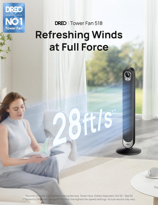 HKM-5033299 42-Inch Tower Fan with 9 Speeds, 4 Modes, 12-Hour Timer, Oscillation, and Quiet Operation