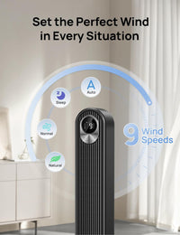 HKM-5033299 42-Inch Tower Fan with 9 Speeds, 4 Modes, 12-Hour Timer, Oscillation, and Quiet Operation