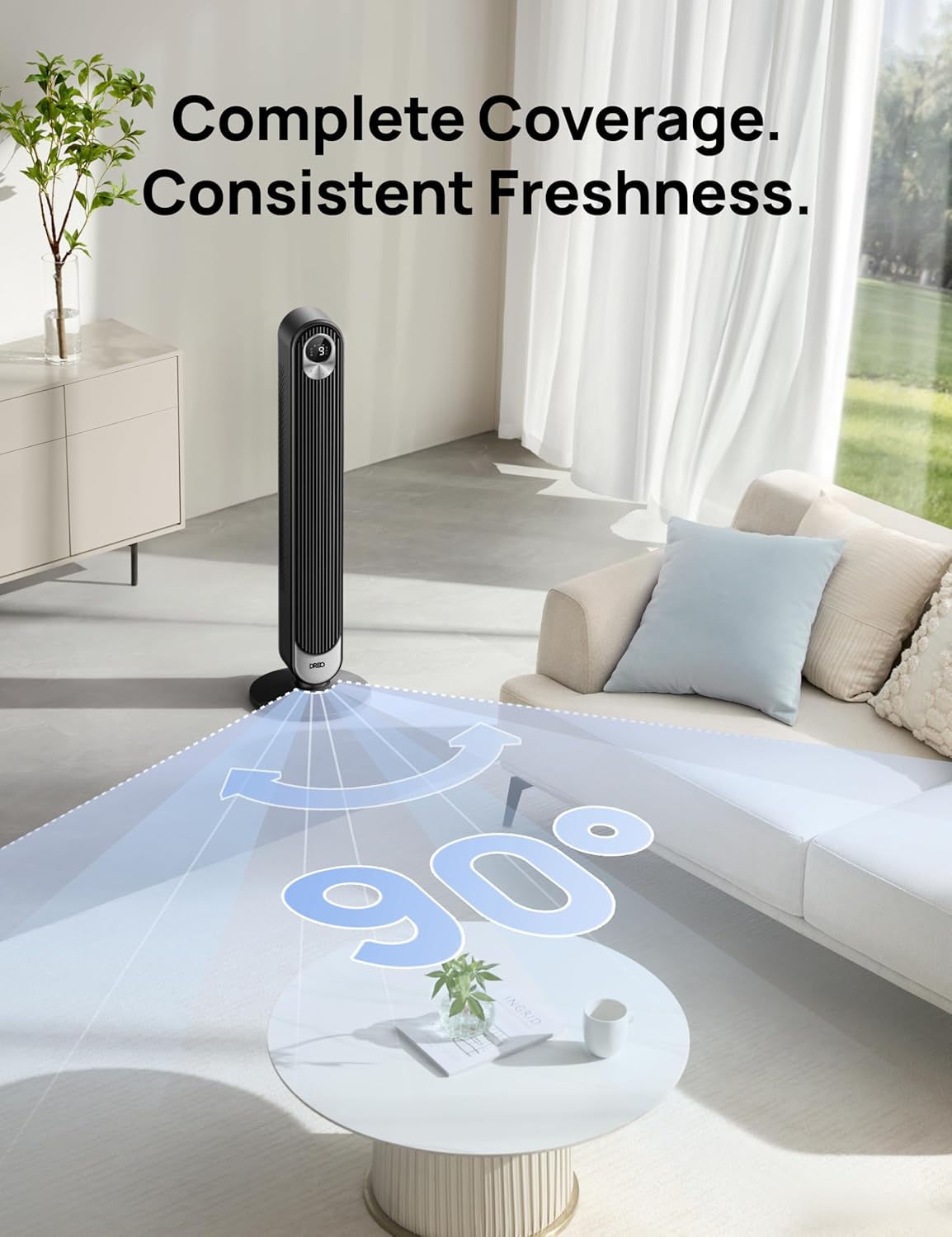 HKM-5033299 42-Inch Tower Fan with 9 Speeds, 4 Modes, 12-Hour Timer, Oscillation, and Quiet Operation