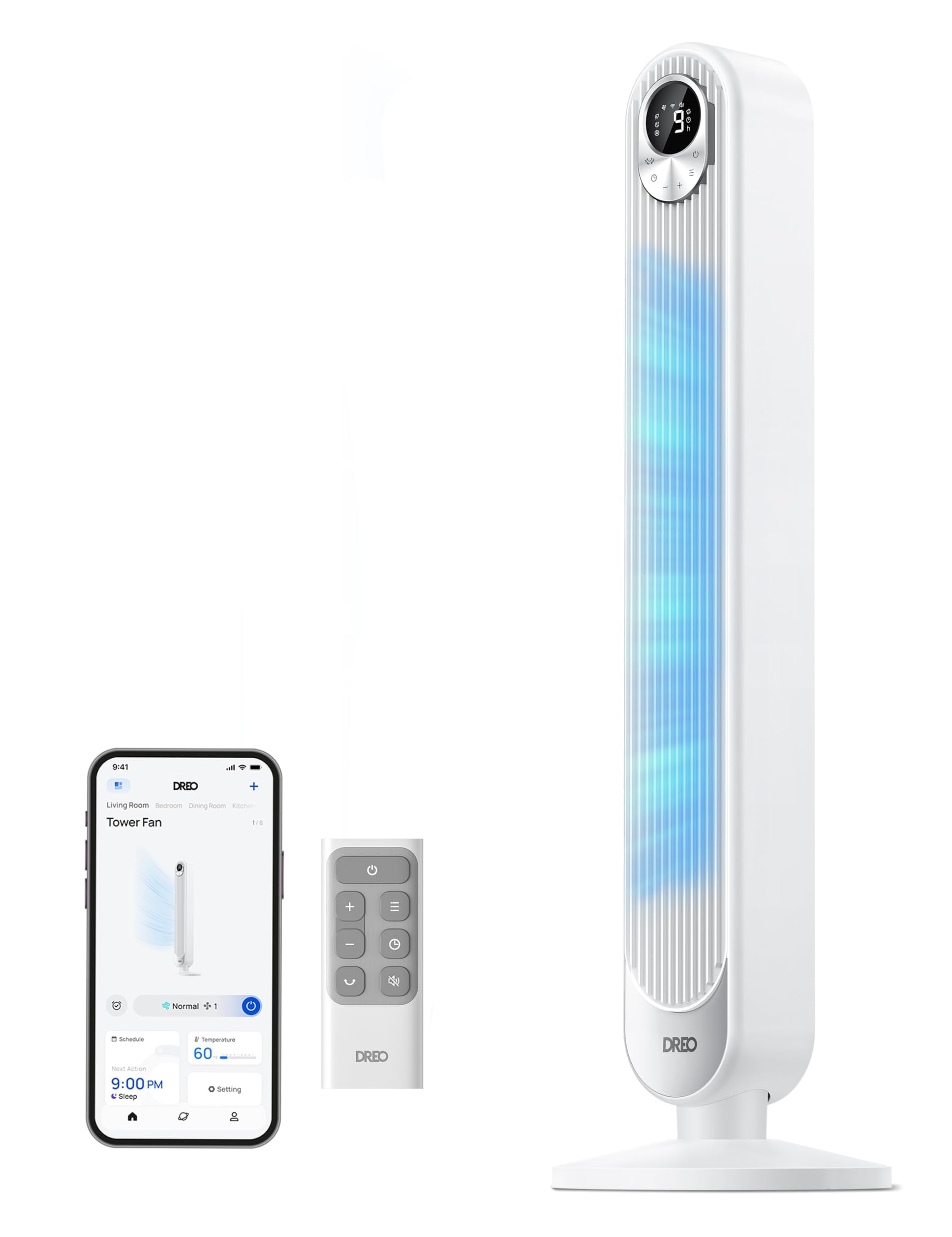 HKM-5033299 42-Inch Tower Fan with 9 Speeds, 4 Modes, 12-Hour Timer, Oscillation, and Quiet Operation