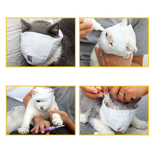 HKM-5033661 Breathable Cat Mask for Eye Drops, Nail Trimming, and Ear Cleaning - Anti-Bite Design