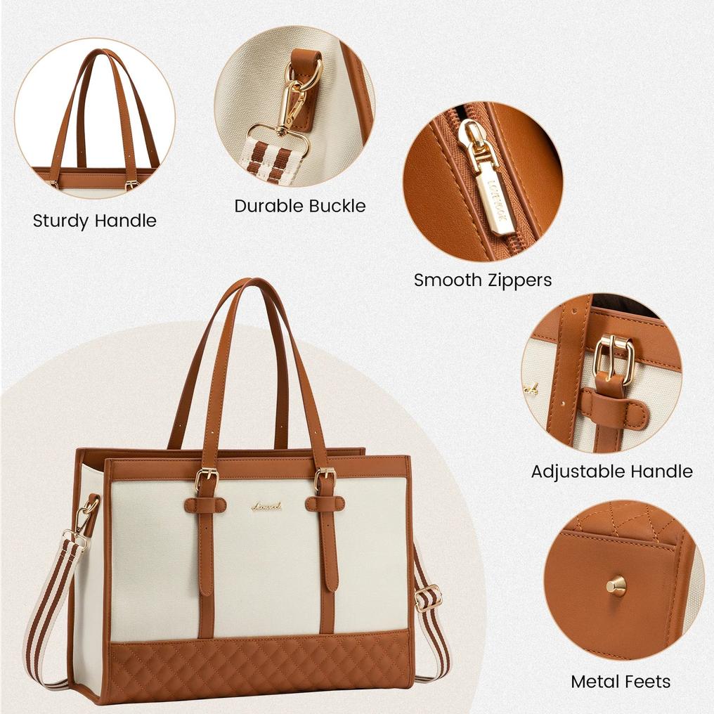 HKM-503379 15.6 Inch Laptop Tote Bag with Clutch Purse for Women - Large Capacity Office Handbag and Business Briefcase