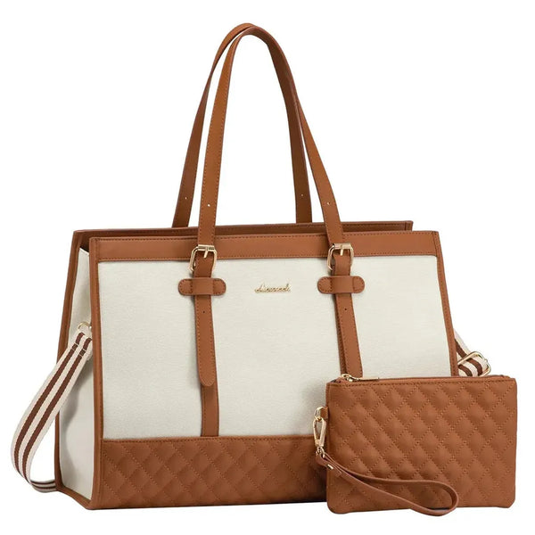 HKM-503379 15.6 Inch Laptop Tote Bag with Clutch Purse for Women - Large Capacity Office Handbag and Business Briefcase