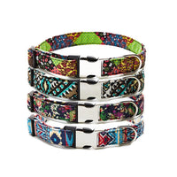 HKM-503379 Ethnic Style Half Metal Dog Collar - Adjustable Cloth Pet Collar with Multiple Size Options