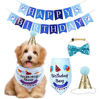 HKM-5034173 Adorable Pet Birthday Party Scarf - Pull Flag Bib Hat Bow Tie, One Size, Twill Cotton & Fabric