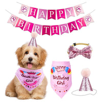 HKM-5034173 Adorable Pet Birthday Party Scarf - Pull Flag Bib Hat Bow Tie, One Size, Twill Cotton & Fabric
