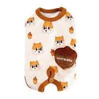 HKM-5034557 Cozy Squirrel Print Dog Jumpsuit with Fuzzy Acorn Pocket, Sleeveless Winter Outfit