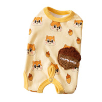 HKM-5034557 Cozy Squirrel Print Dog Jumpsuit with Fuzzy Acorn Pocket, Sleeveless Winter Outfit