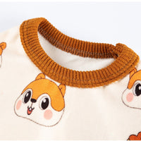 HKM-5034557 Cozy Squirrel Print Dog Jumpsuit with Fuzzy Acorn Pocket, Sleeveless Winter Outfit
