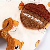 HKM-5034557 Cozy Squirrel Print Dog Jumpsuit with Fuzzy Acorn Pocket, Sleeveless Winter Outfit