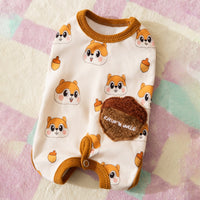 HKM-5034557 Cozy Squirrel Print Dog Jumpsuit with Fuzzy Acorn Pocket, Sleeveless Winter Outfit