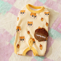 HKM-5034557 Cozy Squirrel Print Dog Jumpsuit with Fuzzy Acorn Pocket, Sleeveless Winter Outfit