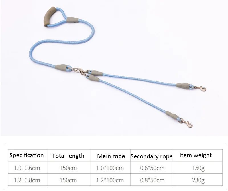 HKM-5035581 Double-Headed Dog Leash for Two Dogs - Nylon Rope with Soft Foam Handle