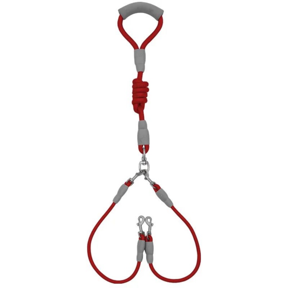 HKM-5035581 Double-Headed Dog Leash for Two Dogs - Nylon Rope with Soft Foam Handle