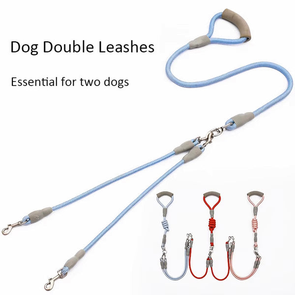 HKM-5035581 Double-Headed Dog Leash for Two Dogs - Nylon Rope with Soft Foam Handle