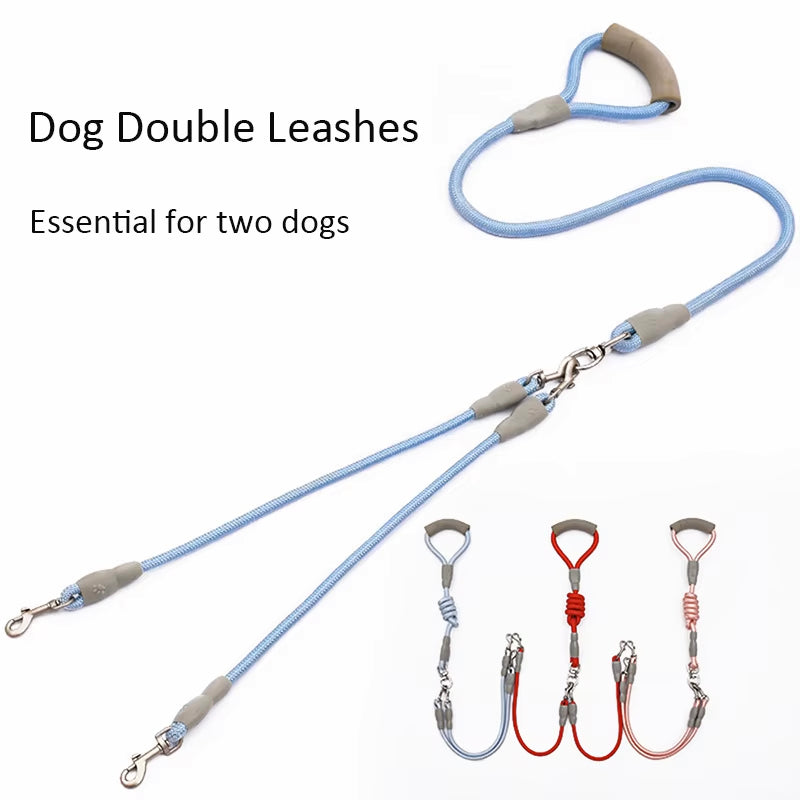HKM-5035581 Double-Headed Dog Leash for Two Dogs - Nylon Rope with Soft Foam Handle