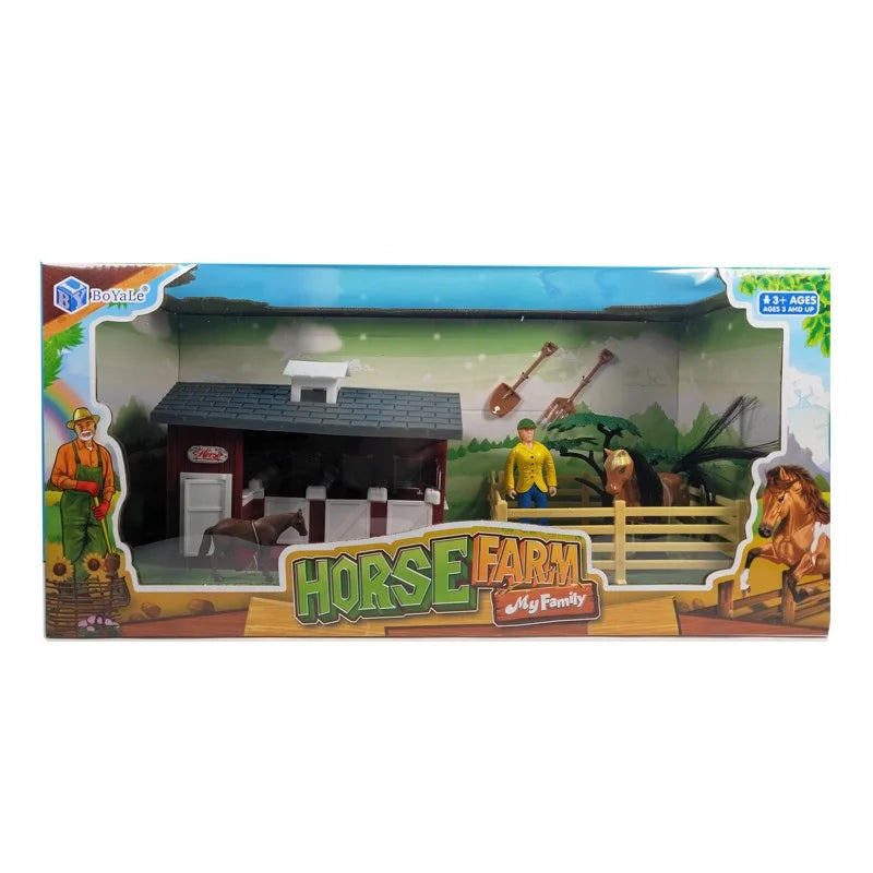 HKM-503635 Kids Toy Horse Farm Set - Includes 4 Horse Figures, Barn, and Accessories - Ages 2 to 4 Years - EPT491097