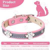 HKM-5037245 Adjustable Reflective PU Leather Dog Collar for Small, Medium, Large Dogs and Cats with Cute Paw Rivet Design